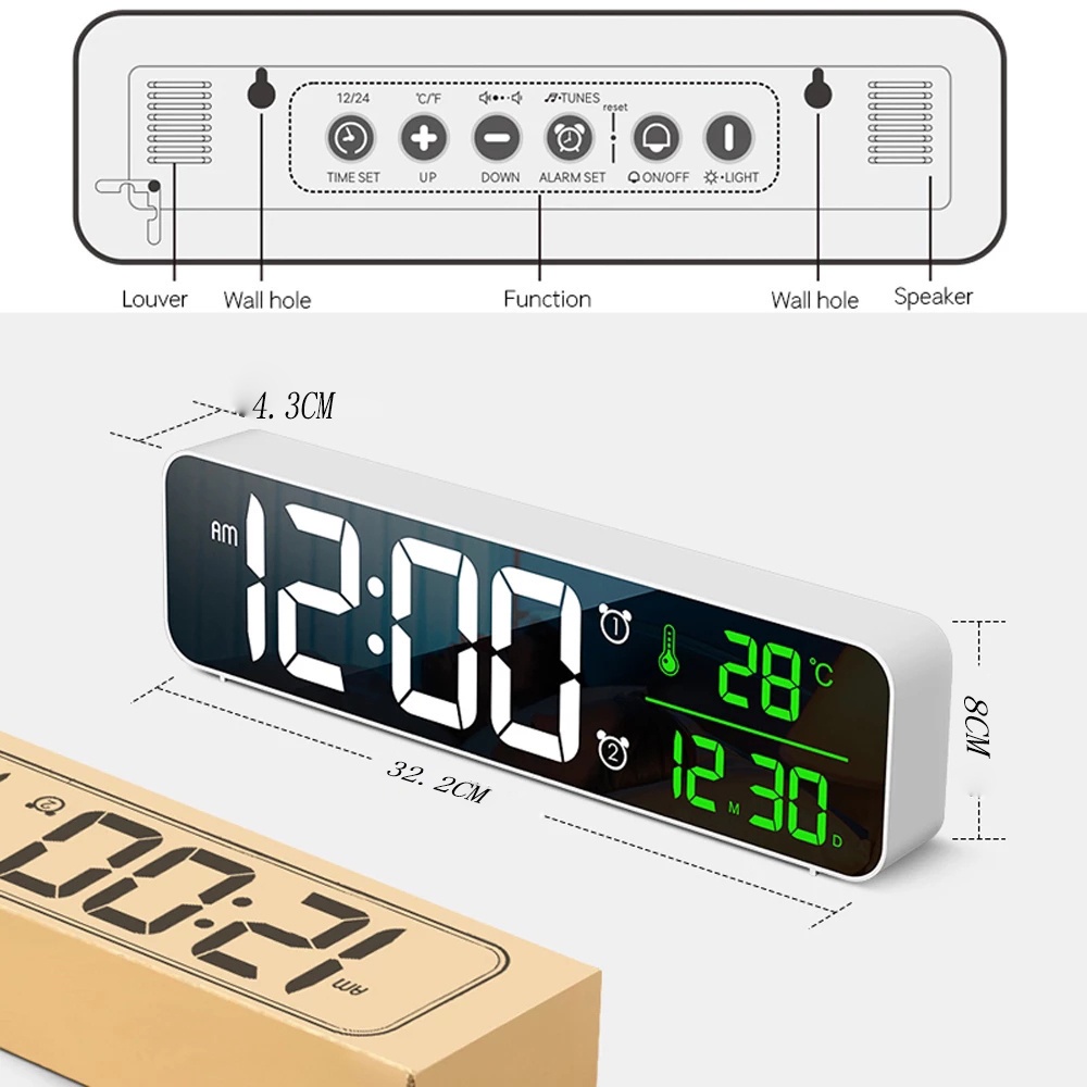 Đồng Hồ Báo Thức Kỹ Thuật Số Có Đèn LED Hiển Thị Nhiệt Độ / Lịch / Đồng Hồ Kỹ Thuật Số Treo Tường Phòng Khách / Phòng Ngủ / Văn