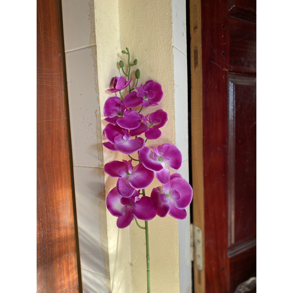 Hoa Giả Vải Lụa | Cành Hoa Lan Hồ Điệp 9 Bông Cao Cấp Cắm Bình Decor Trang Trí Nhà Cửa Siêu Đẹp | Hà Hoa Flower