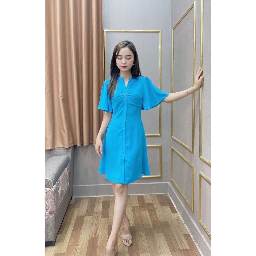 Đầm cổ trụ tay tiên SEFA màu xanh SFT3021