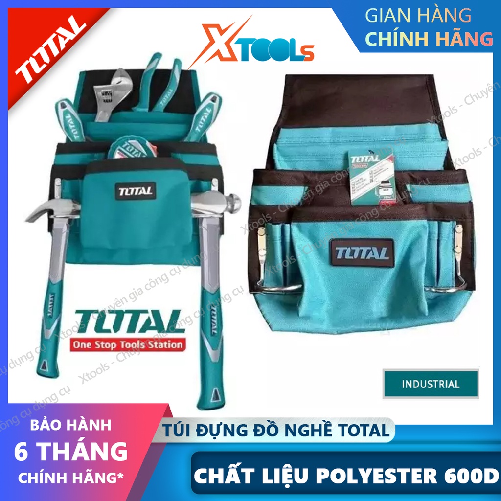 Túi đựng đồ nghề đeo hông TOTAL THT16P1011 32x28cm, giỏ đựng dụng cụ phụ kiện polyester 600D có khoá cài siêu bền chắc