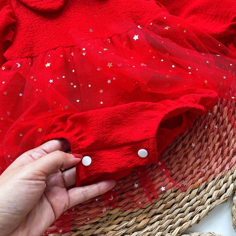 Body Váy Công Chúa Đỏ Nhũ NHÍM XÙ KIDS Cho Bé Gái Sơ Sinh, Đầy Tháng, Thôi Nôi Chất Cotton Xốp B032