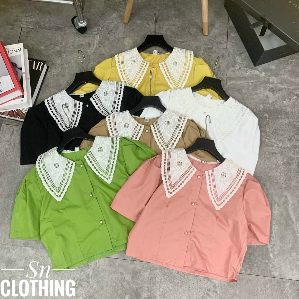 [XẢ HÀNG] Áo Thô Cổ Ren Nút Cài Tay Ngắn | Smide clothing