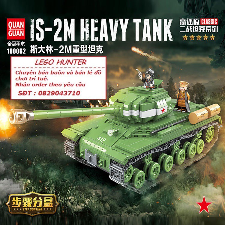 Army WWII Xe Tank hạng nặng IS 2M của Hồng Quân Liên Xô Quan Guan 100062 NoBrandABS