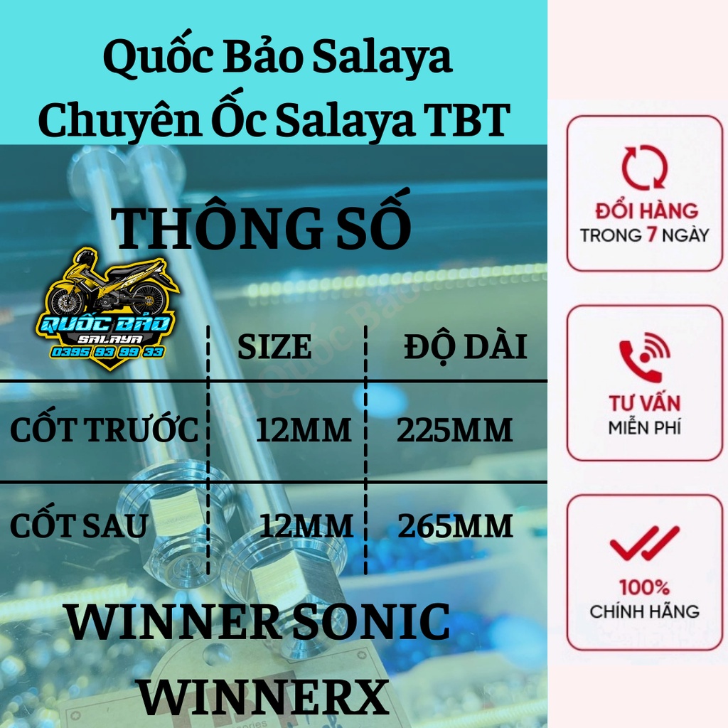 Cốt tán TBT v2 cho Winner Sonic Winner X chất liệu inox 304 lắp trục trước sau