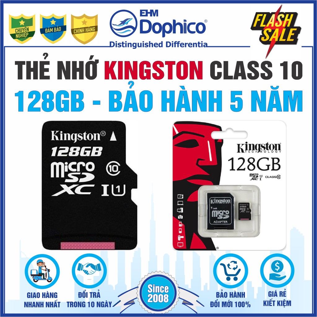 Thẻ nhớ Kingston 128GB – KINGSTON MicroSD Class10 – CHÍNH HÃNG – Bảo hành 5 năm – Kèm Adapter