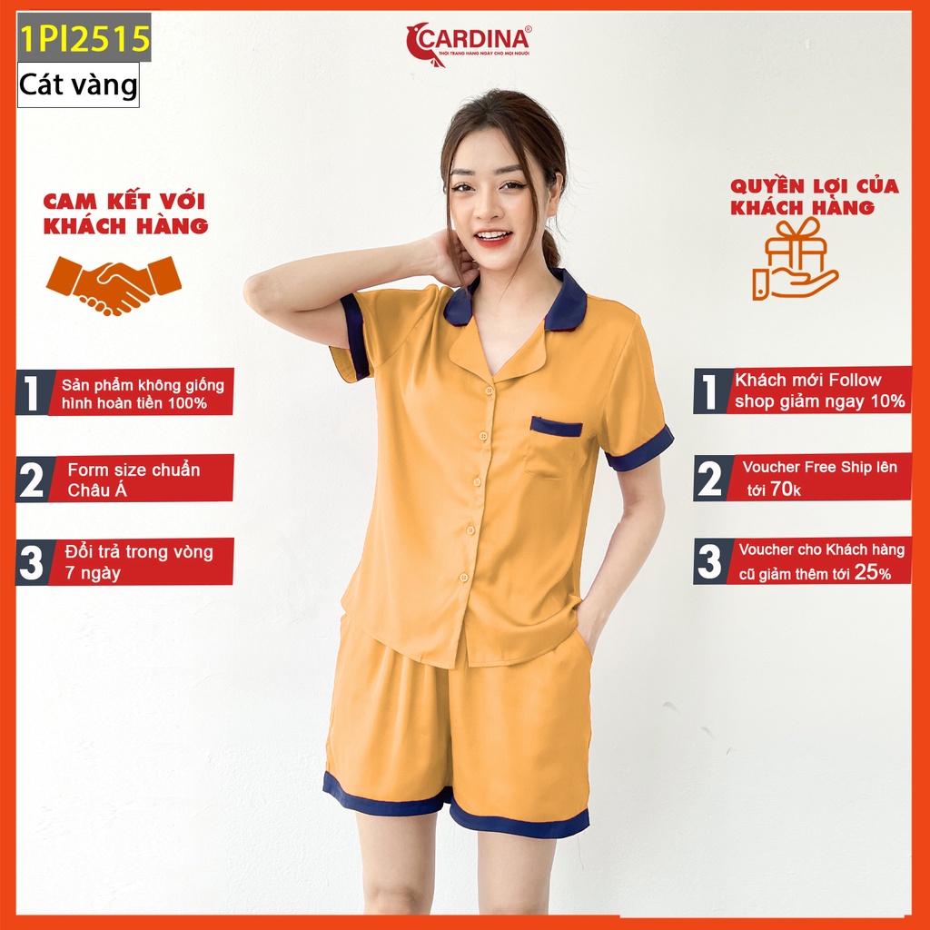 Đồ Bộ Pijama Nữ CARDINA Chất Lụa Satin Nhật Cao Cấp Áo Cộc Tay Quần Đùi Pha Màu Tinh Tế 1Pi25