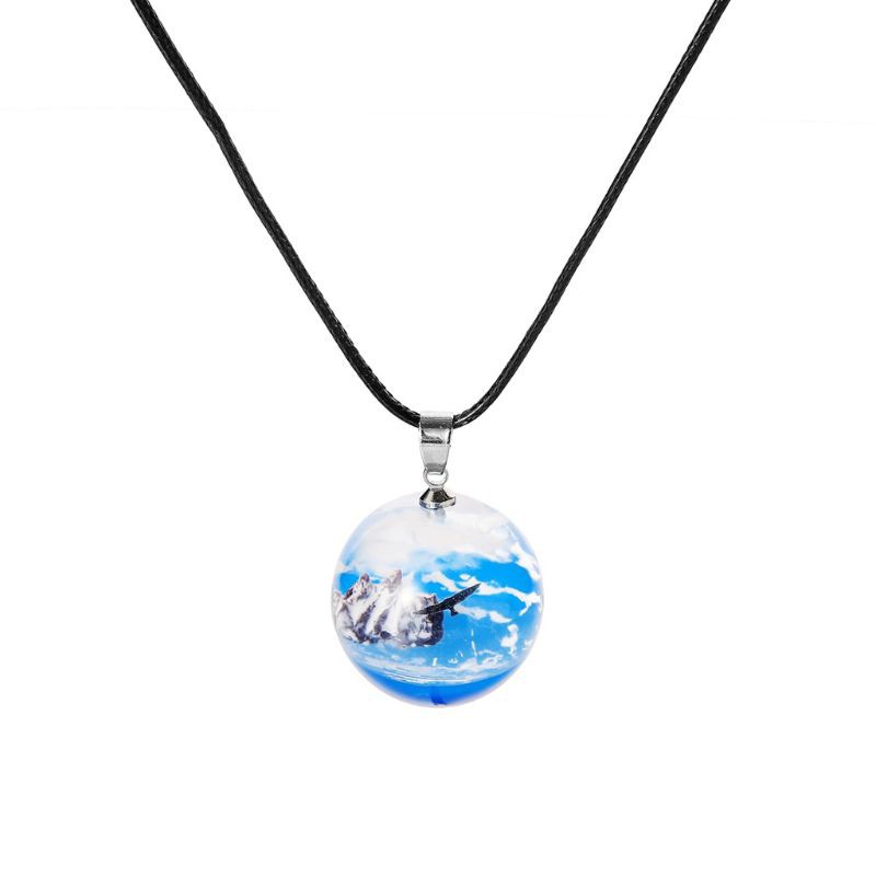 YOI*Blue Sky White Cloud Pendant Snow Mountain Micro Landscape Resin Art Necklace