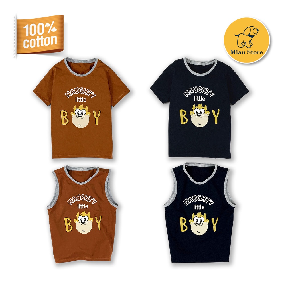 Áo Thun Bé Trai Tay Ngắn Cao Cấp In Hình Khỉ Little Boy