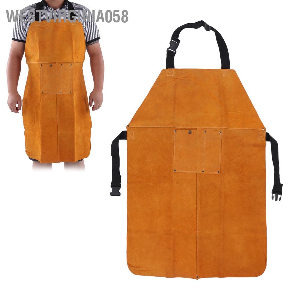 Westvirginia058 Hàn Tạp dề bảo hộ Chống cháy mài mòn Điều chỉnh dây đeo bằng da Quần áo lao động có túi
