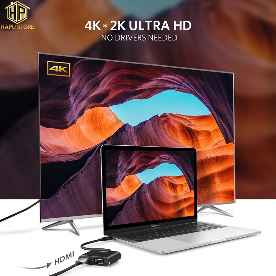 [Mã ELHACE giảm 4% đơn 300K] Cáp chuyển USB Type-C to HDMI và VGA Ugreen 50318 chính hãng - Hapustore