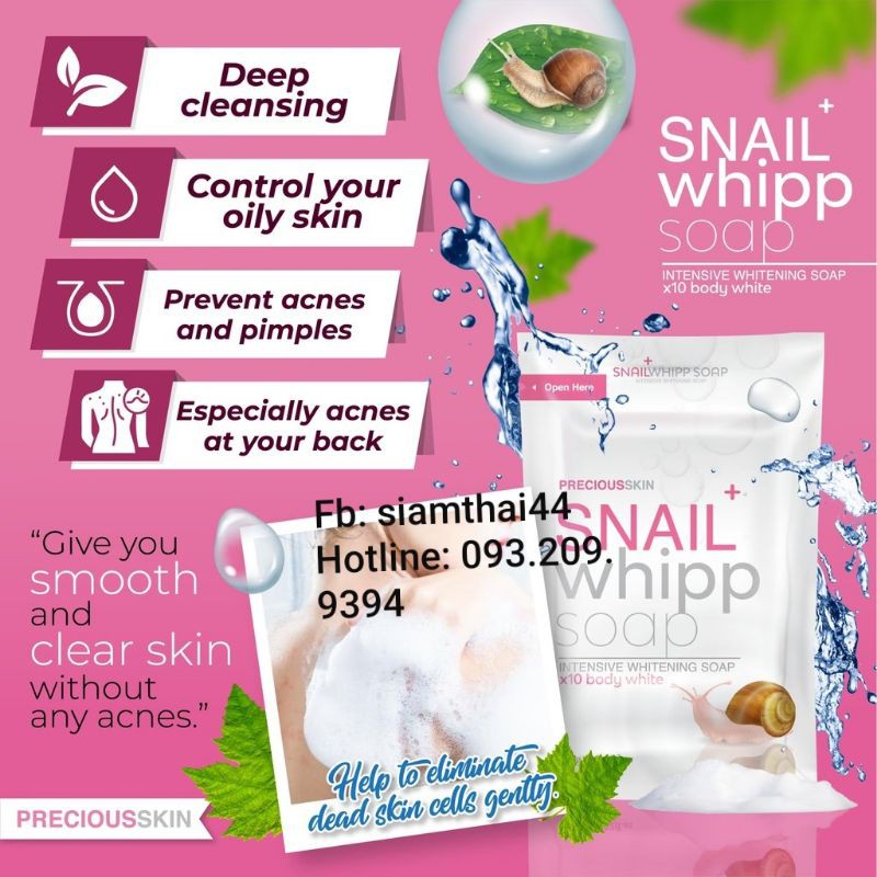 Xà Phòng Làm Sạch Sâu & Dưỡng Trắng Snail W hite Whipp Sap X10 BODY WHITE 120g