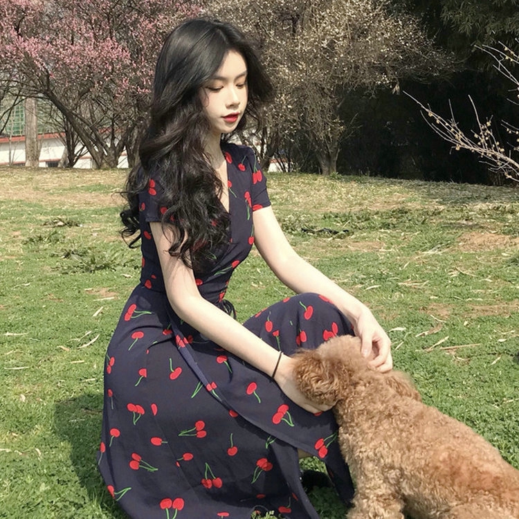 NRVP Đầm cổ V phong cách Pháp mùa hè ngọt ngào