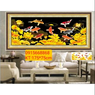 Tranh đính đá cửu ngư quần hội tuyệt đẹp kt 175*75cm