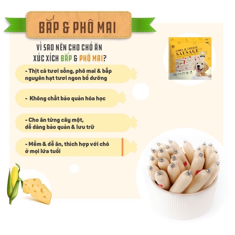 Xúc xích Phô mai &amp; Bắp Hàn Quốc Bowwow gói to 1360gr ( khoảng 80 cây)