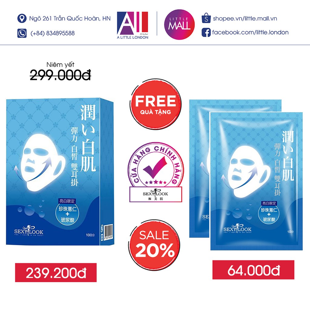 Set 10 mặt nạ nâng cơ giữ ẩm/ trắng da/ săn chắc 360º Sexylook v-shape mask TẶNG 2 miếng