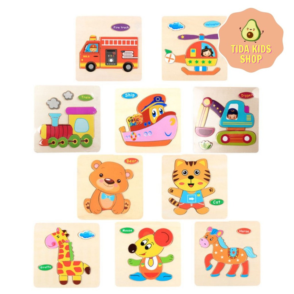 Đồ Chơi Xếp Hình Gỗ Puzzle, Bộ Đồ Chơi Gỗ 3D Loại Mỏng Cho Bé Giá Tốt ❤️ Freeship ❤️ TiDa Kids Shop