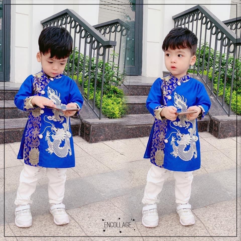 ÁO DÀI CÁCH TÂN TRẺ EM(7-25kg) hình Rồng thêu, bao chất thời trang và phong cách cho bé trai,ảnh thật ao dai thoi trang