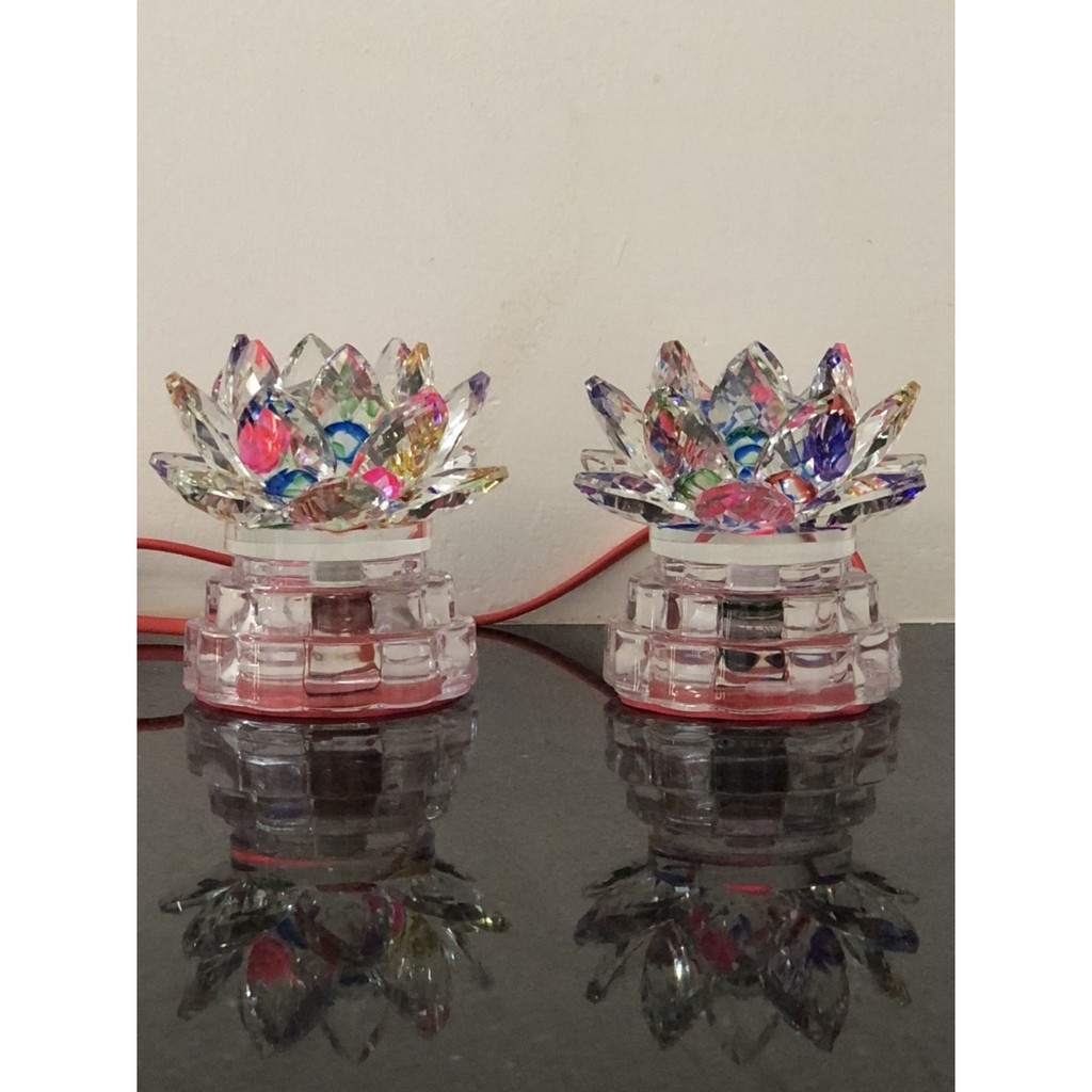 Đèn thờ LED hoa sen pha lê đổi màu 10cm