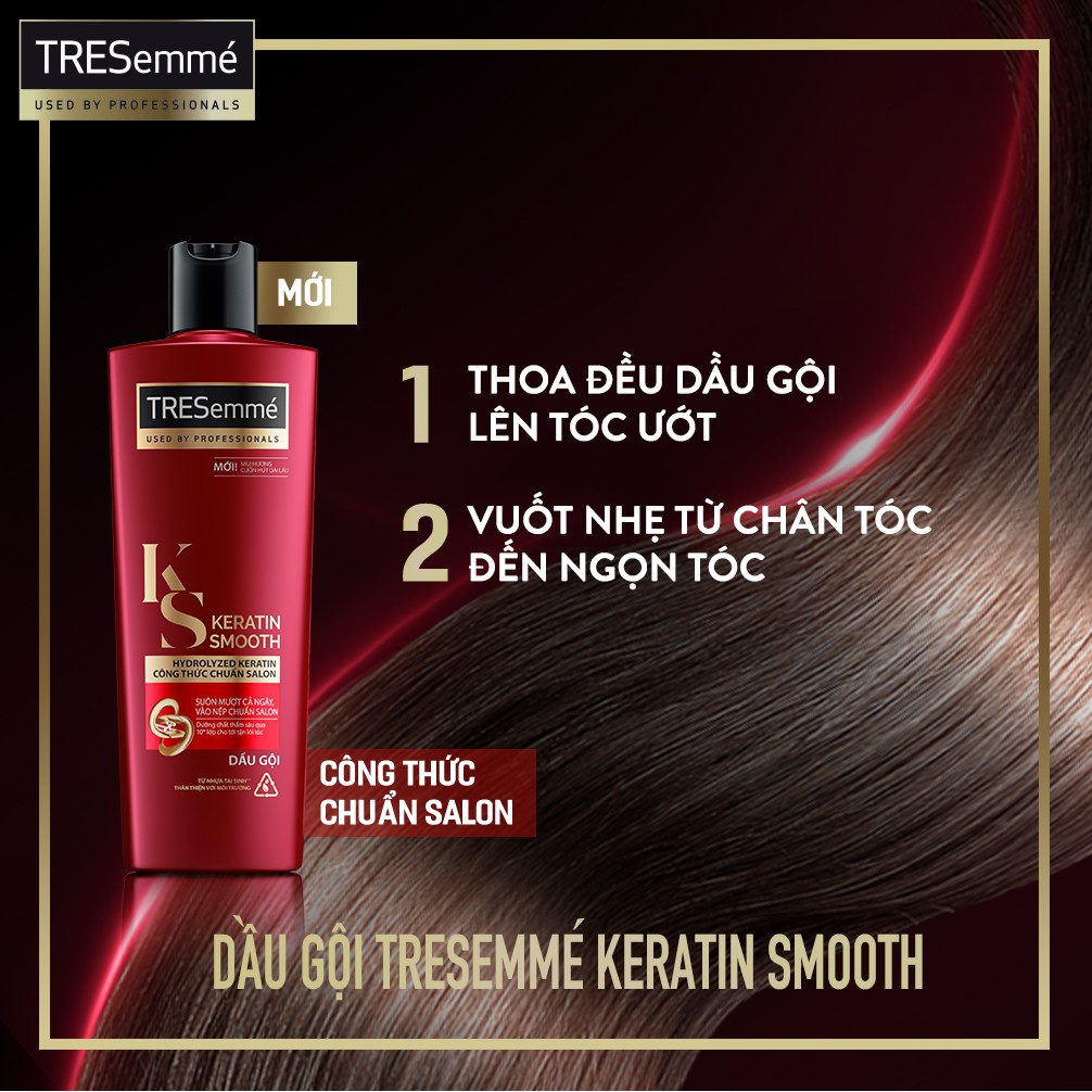Combo Dầu Gội, Dầu Xả, Kem Ủ, Serum TRESEMME Keratin Smooth Cho tóc khô xơ rối Vào Nếp Suôn Mượt 640g, 620g, 180ml, 97ml