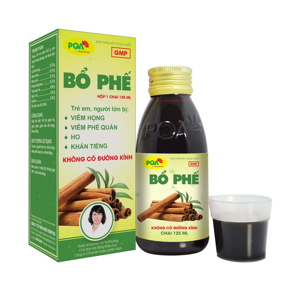 Bổ Phế Không Đường PQA Hỗ Trợ Giảm Ho, Đau Rát Họng Và Khản Tiếng Hộp 125ml