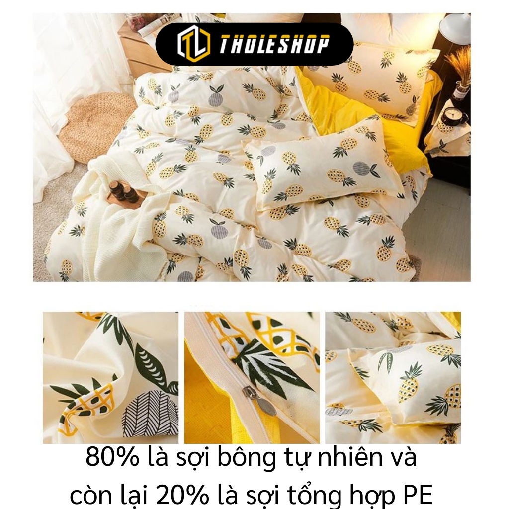 Bộ Chăn Ga Gối - Bộ 4 Món Ga Trải Giường 1m8, Vỏ Gói Cotton Poly Họa Tiết Dứa, Vịt 8129