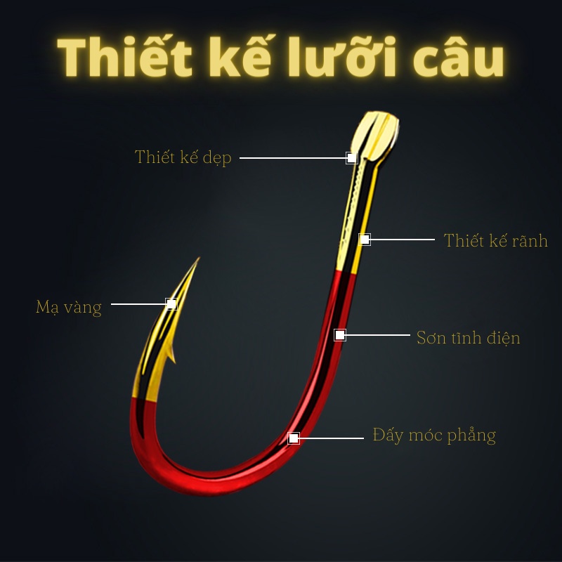 Lưỡi Câu Cá cao cấp YJ Vàng Kim , thiết kế thông minh , màu sắc đánh lừa cá , thân lưỡi chắc chắn , cá khó thoát