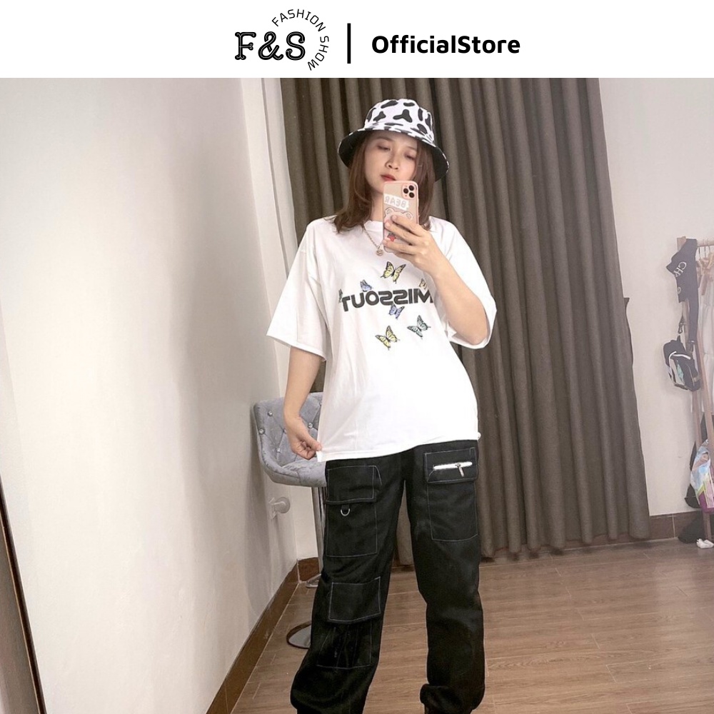 Áo thun tay lỡ unisex form rộng BƯỚM MISSOUT- Áo phông F&amp;S nam nữ, cặp đôi phong cách hàn quốc
