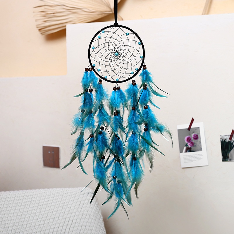 Dreamcatcher Đính Lông Vũ Có Đèn Led Trang Trí Phòng Ngủ Phòng Khách Tặng Kèm Móc Dán Tường