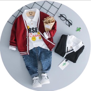 Set bộ bé trai áo thun kèm khoác cardigan