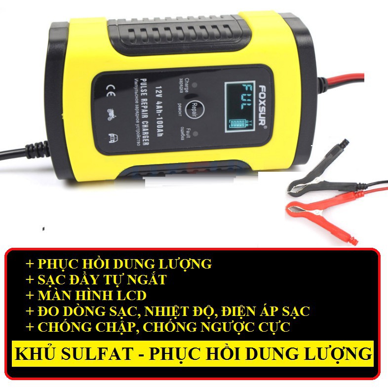 Máy khử sulfat ắc quy ,phục hồi dung lượng ắc quy, có chức năng sạc ắc quy đầy tự ngắt (FOXSUR)