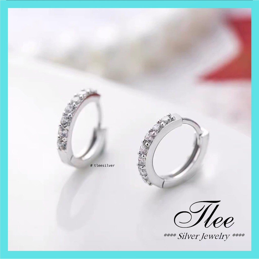 Khuyên tai bạc nữ TLEE tròn nạm đá sang trọng TleeJewelry B0124