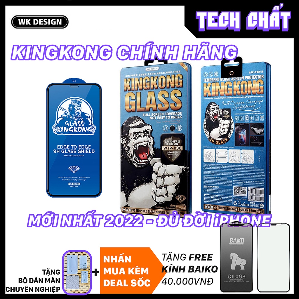 Siêu kính cường lực King Kong xanh chính hãng wekome cho iphone 6 7 8 se x xr xs 11 12 13 14 plus pro max tech chất