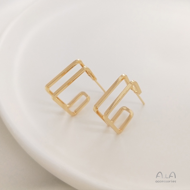 Bông Tai Hình Vuông Mạ Bạc 925 14K Nhiều Màu Sắc