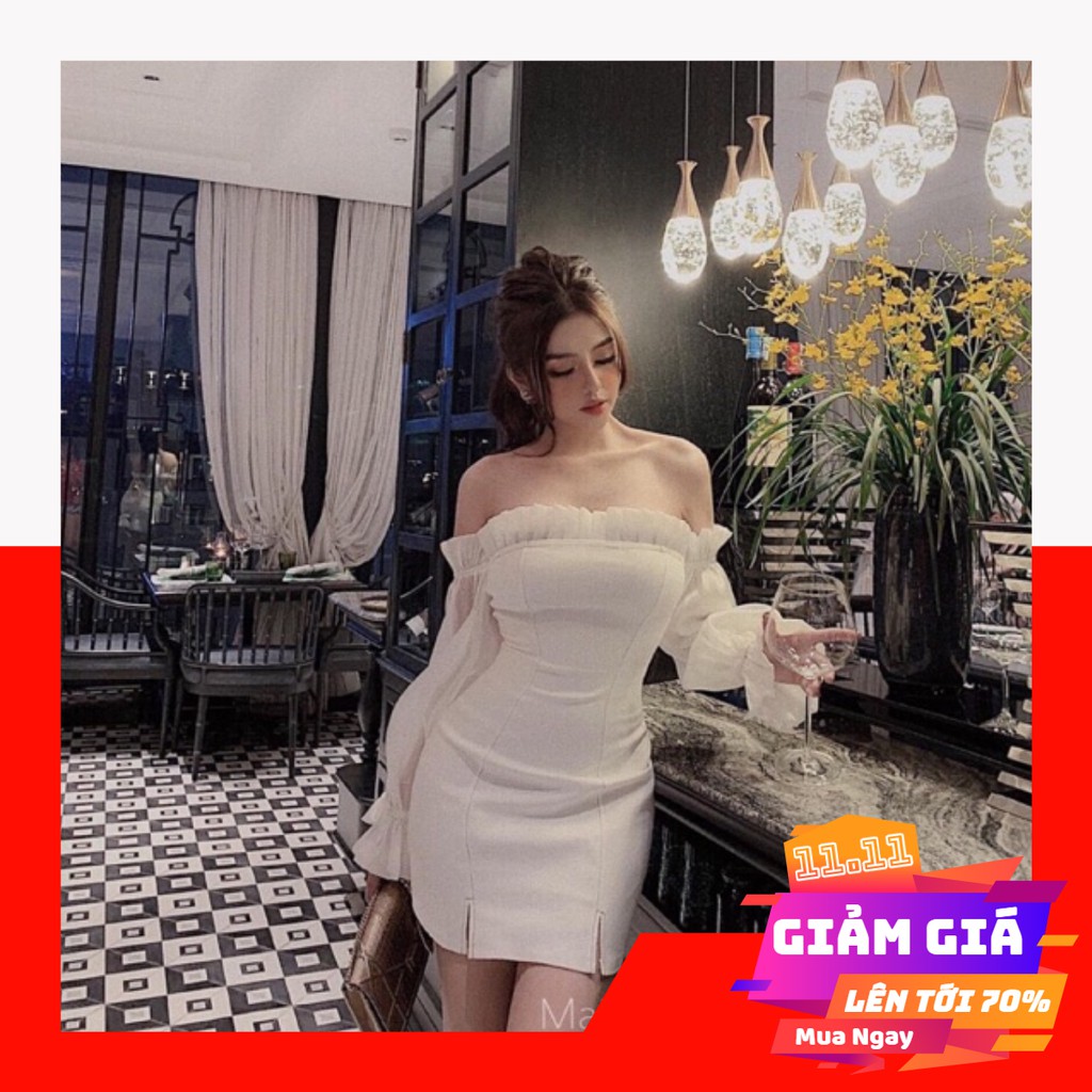 [HOT] Váy body trễ vai tay bồng chất lụa bóng siêu xinh | WebRaoVat - webraovat.net.vn