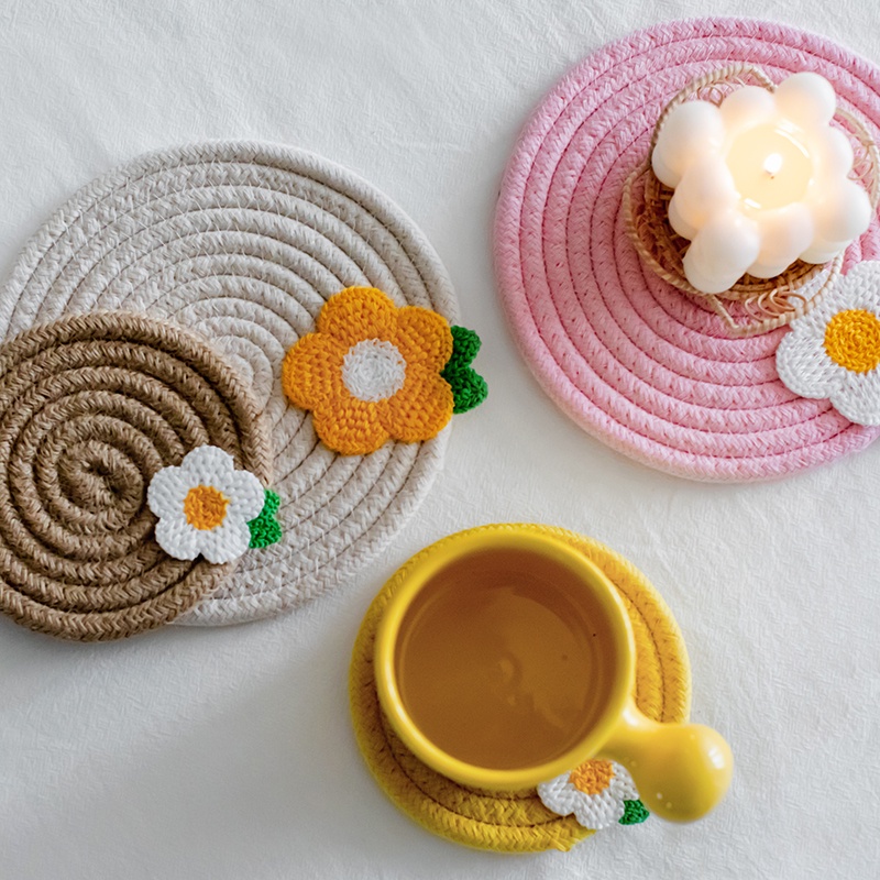Tấm lót bàn ăn bằng cotton cách nhiệt chống bỏng họa tiết hoa xinh xắn
