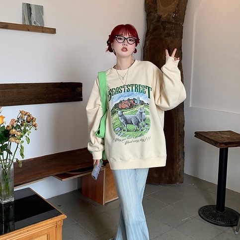 Áo Nỉ Nữ Dài Tay Cổ Tròn Thời Trang Hàn