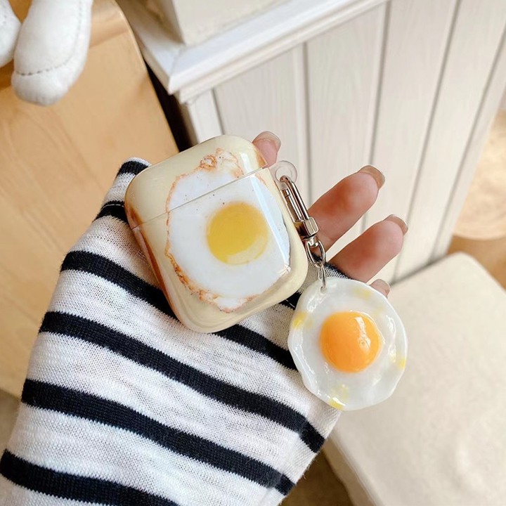 Case Airpods 1/2/Pro - Vỏ ốp tai nghe hình trứng ốp la kèm móc khóa độc lạ - Mã TZAP335
