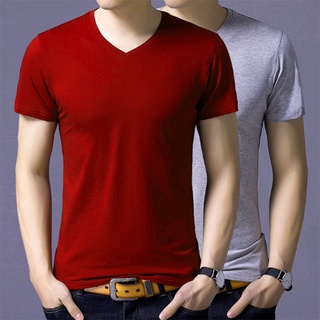 Combo 2 áo thun trơn nam cổ tim tay ngắn vải thun lạnh dáng body thời trang