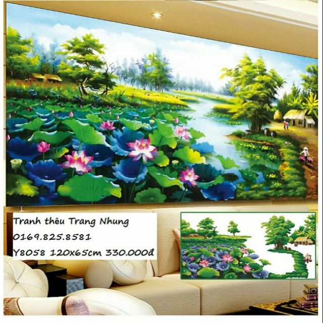 Tranh đính đá đầm sen 120x65cm