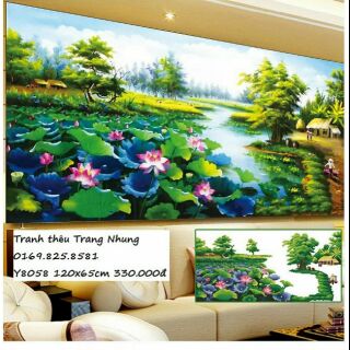 Tranh đính đá đầm sen 120x65cm