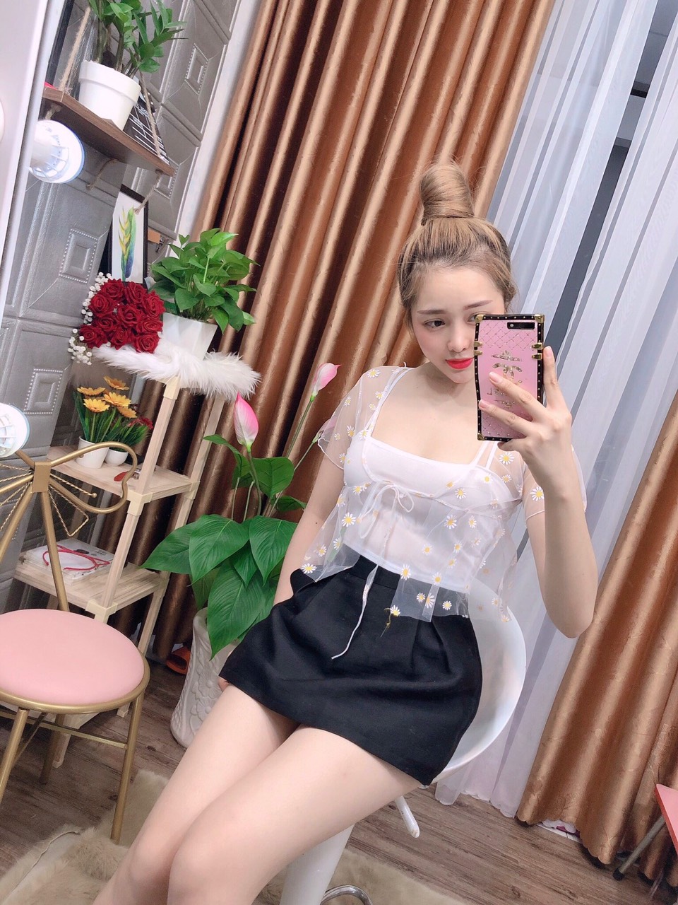 Áo croptop cúc hoạ mi hot trend voan phối tay lưới/ áo kiểu nữ/ croptop/ áo nữ