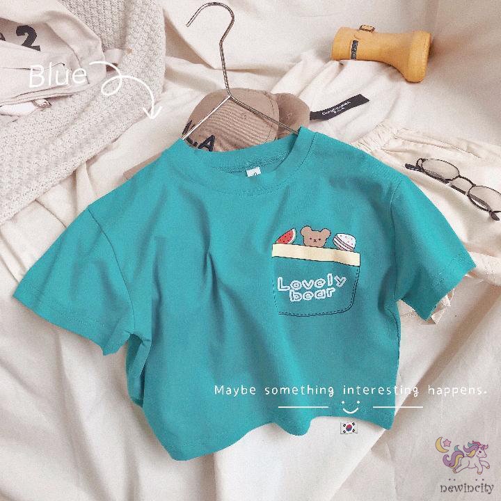 Áo Thun Tay Ngắn Cổ Tròn In Họa Tiết Hoạt Hình Phong Cách Hàn Quốc Cho Bé Gái