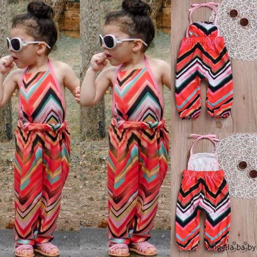 Jumpsuit cổ yếm họa tiết zích zắc nhiều màu dễ thương cho bé gái