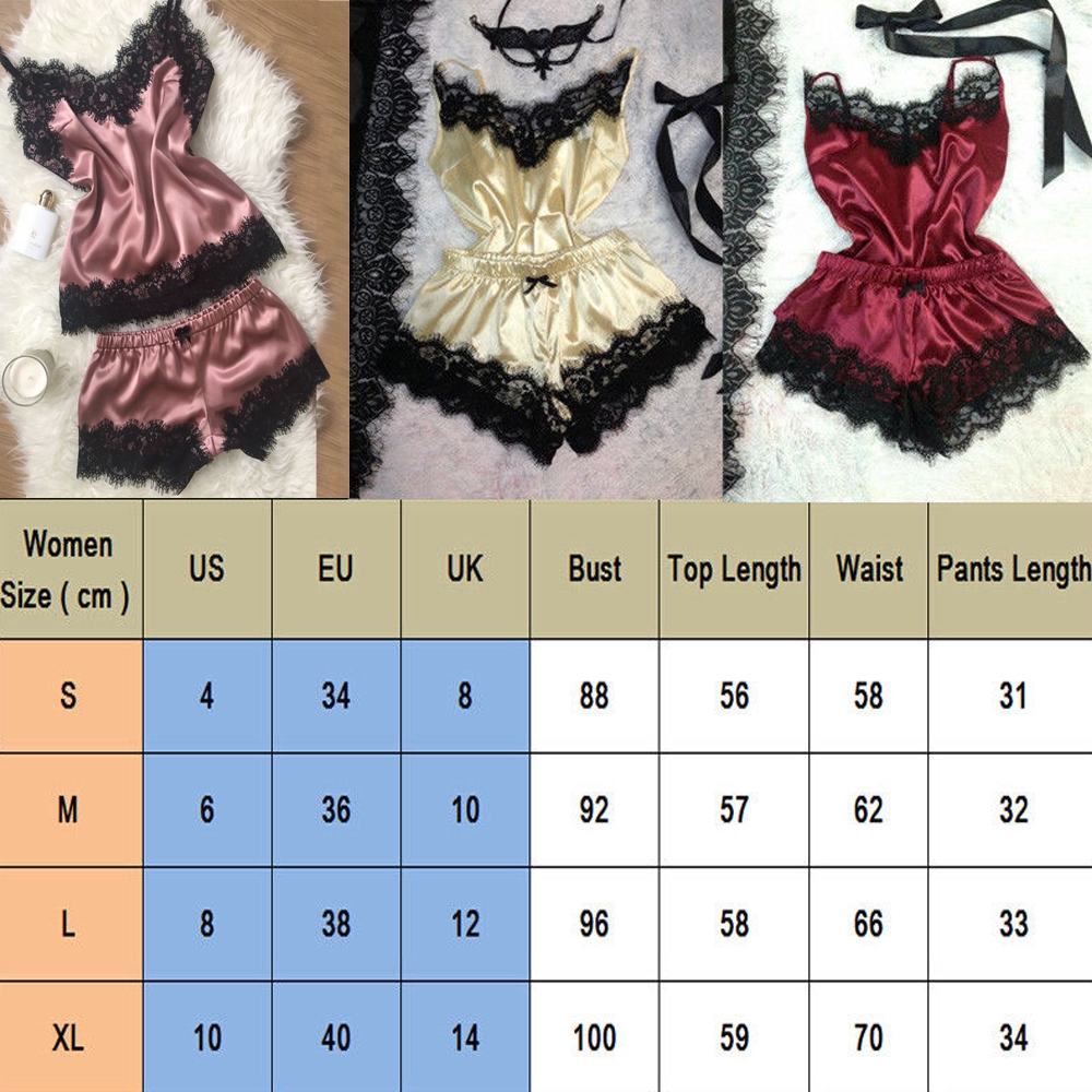 Set đồ ngủ vải satin hai dây phối ren gợi cảm cho nữ