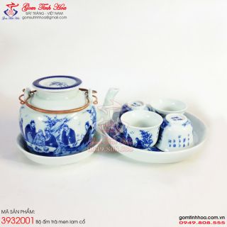 Bộ trà tứ men lam cổ Trúc lâm thất hiền
