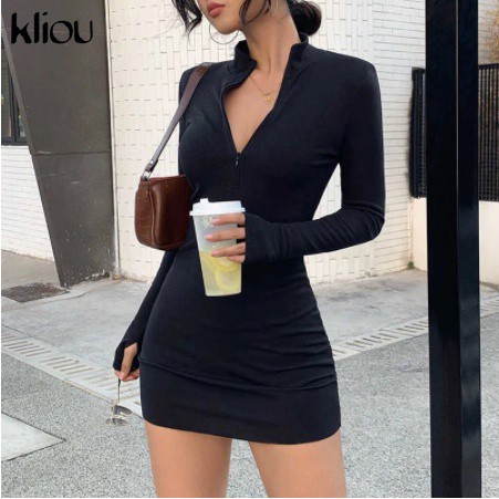 Đầm mini KLALIEN dáng ôm co giãn thời trang cho nữ