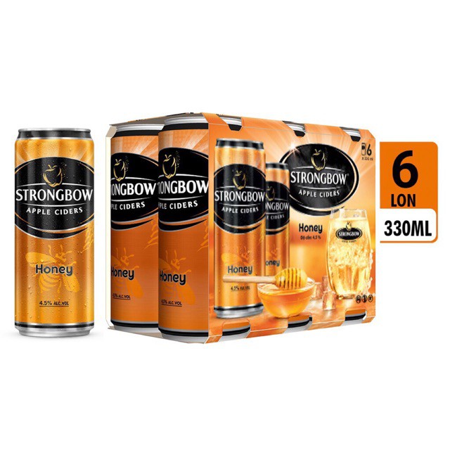 Combo 6 lon nước Táo lên men StrongBow vị Táo nguyên bảng/Mật ong/Dâu đỏ/Dâu đen 330ml/lon