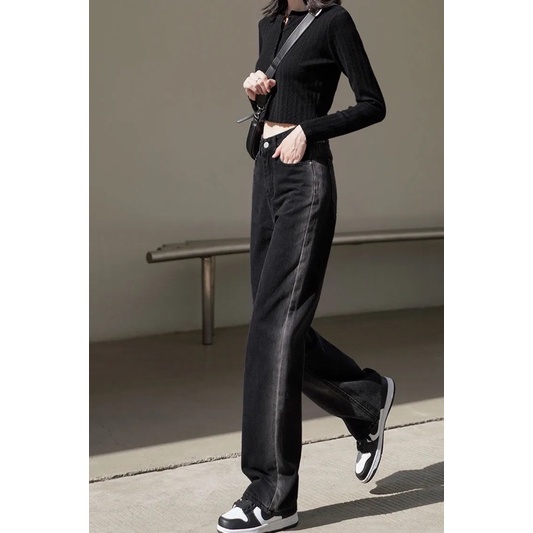 Quần Jeans Nam Nữ Light Sọc Màu Đen Ống Suông Phong Cách Ulzzang Ngầu Chất Cá Tính Năng Động Cạp Cao Có Túi Loại 1