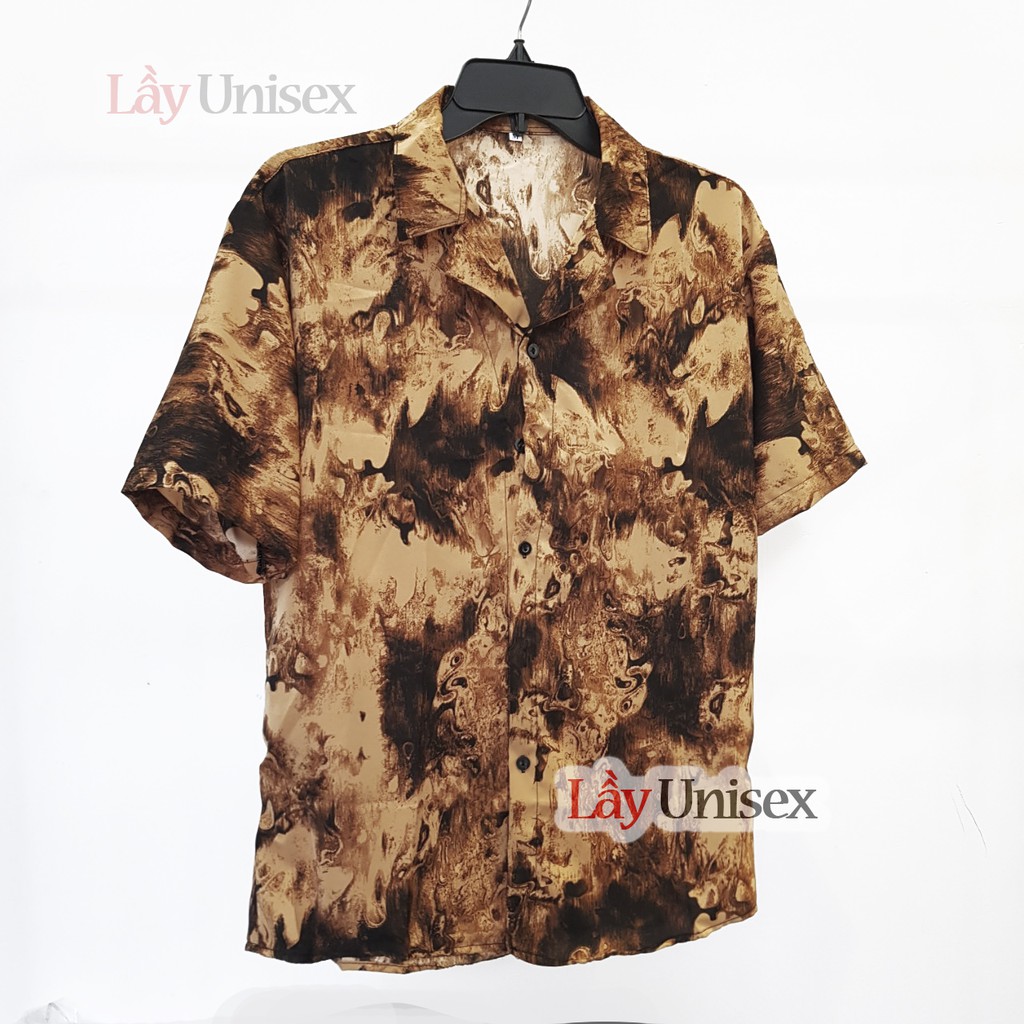 Sơ mi lụa cổ vest màu loang