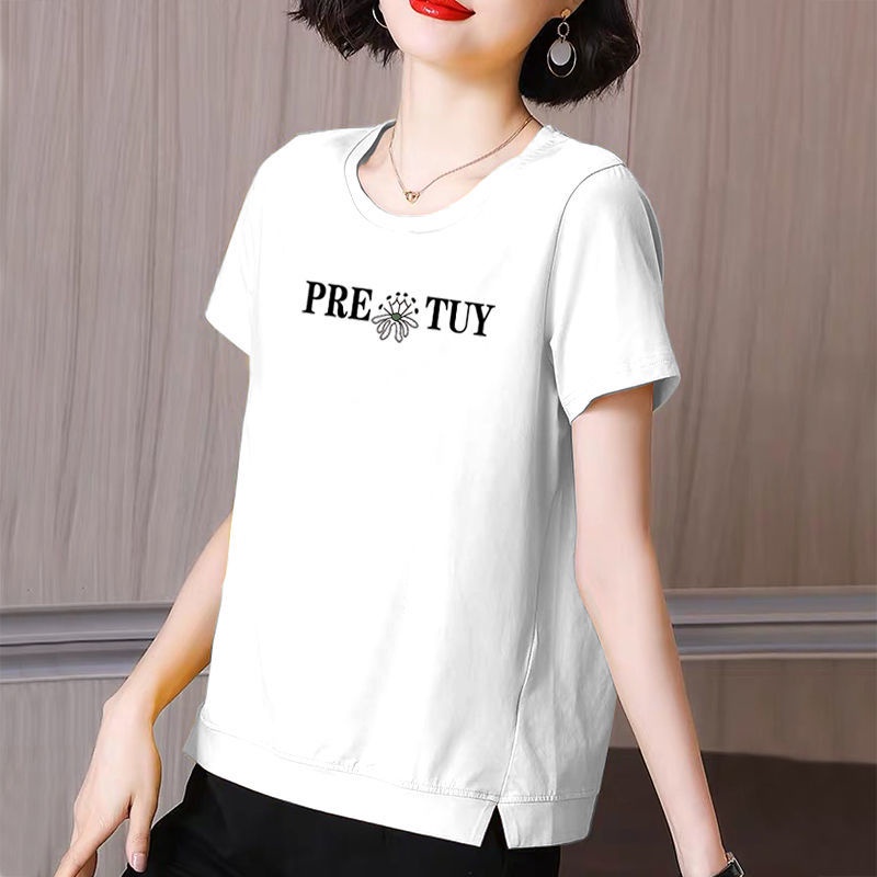 Áo thun tay ngắn dáng rộng thời trang mùa hè cho phụ nữ trung niên